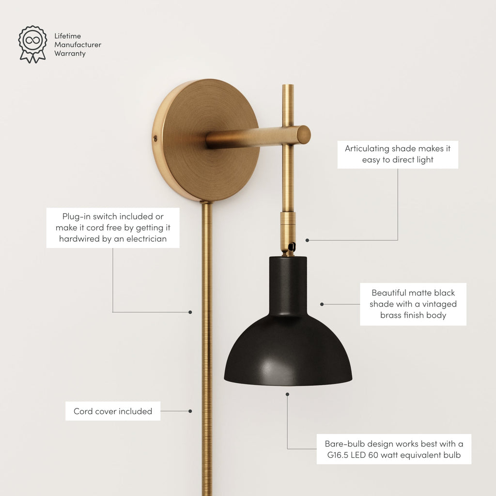 Plug-In Adjustable Metal Wall Light