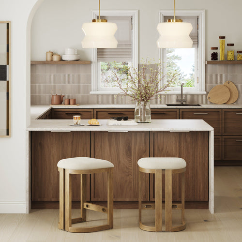 Barrel Wooden Backless Bar Stool Light Brown Set of 2