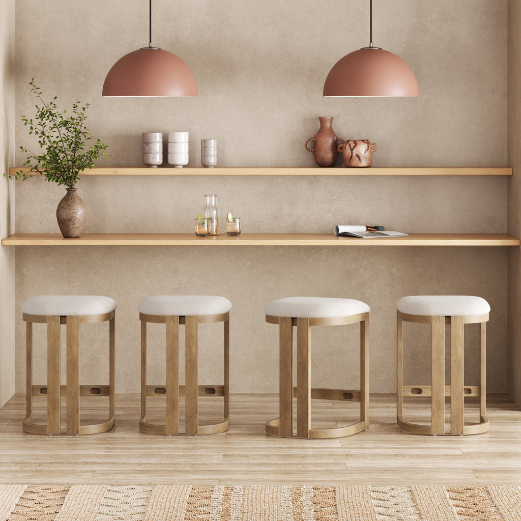 Barrel Wooden Backless Bar Stool Light Brown Set of 4