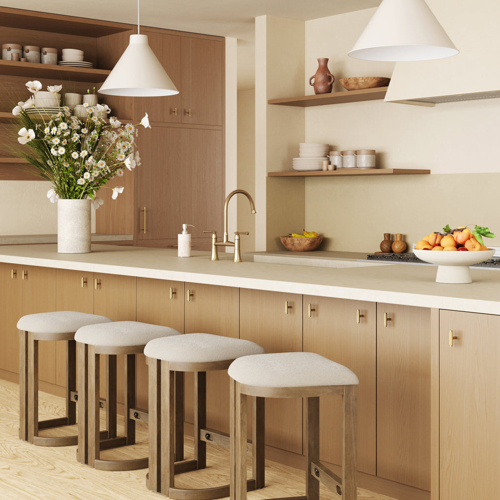 Barrel Wooden Backless Bar Stool Light Brown Set of 4