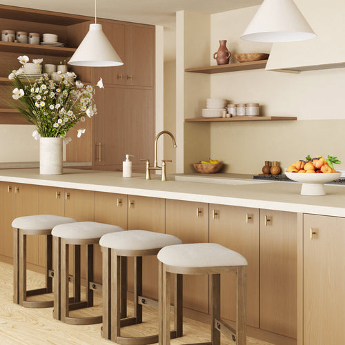 Barrel Wooden Backless Bar Stool Light Brown Set of 4