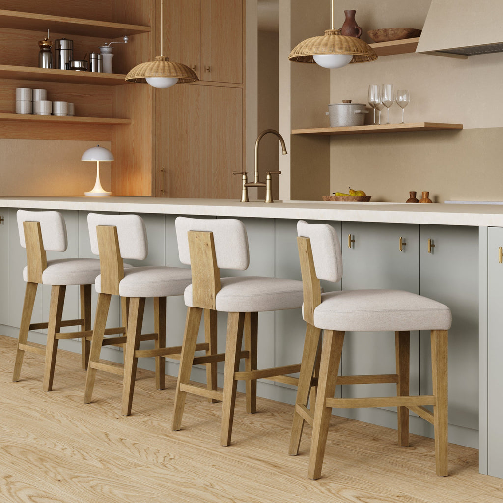 Modern Upholstered Stool with Bent Wood Back