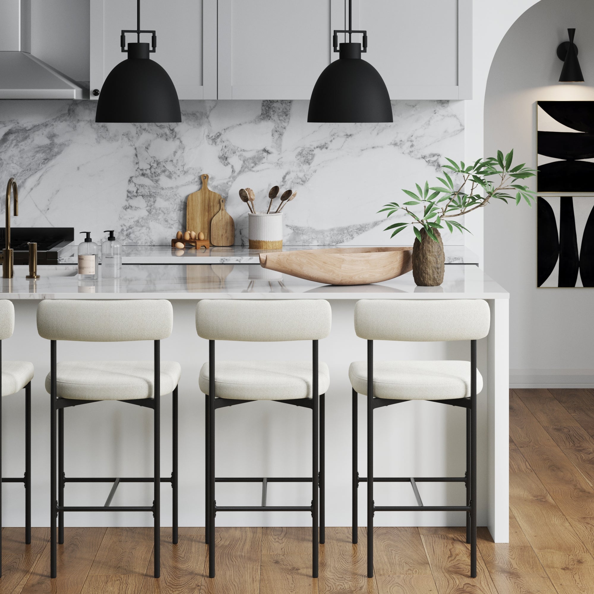 Boucle Upholstered Bar Stool