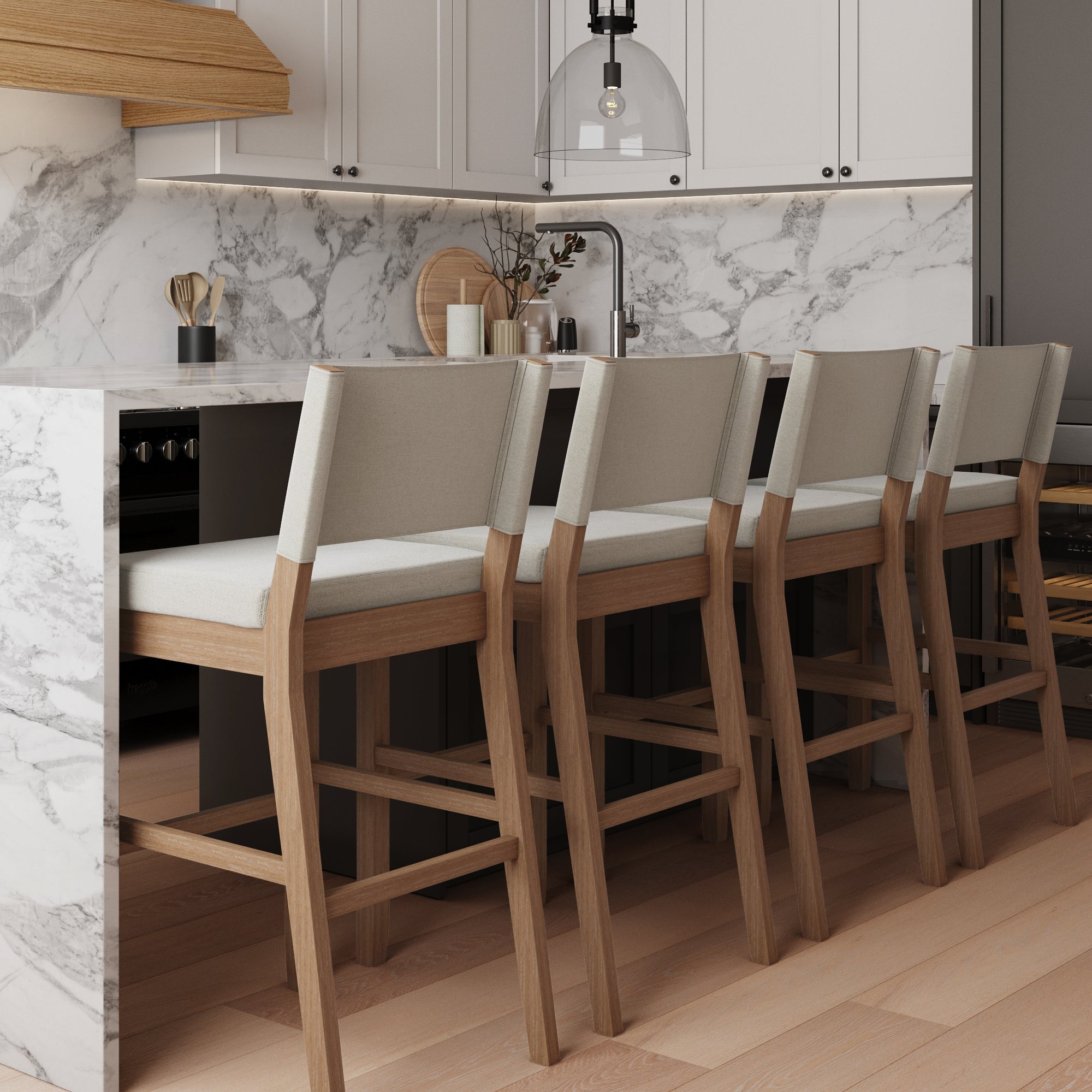 Wood Upholstered Sling Back Bar Stool
