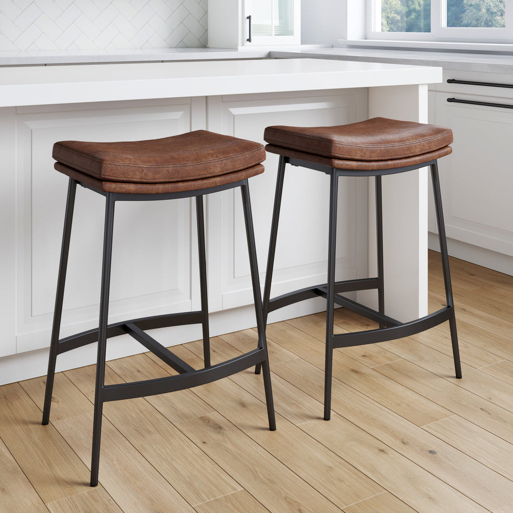 Faux Leather Saddle Bar Stool