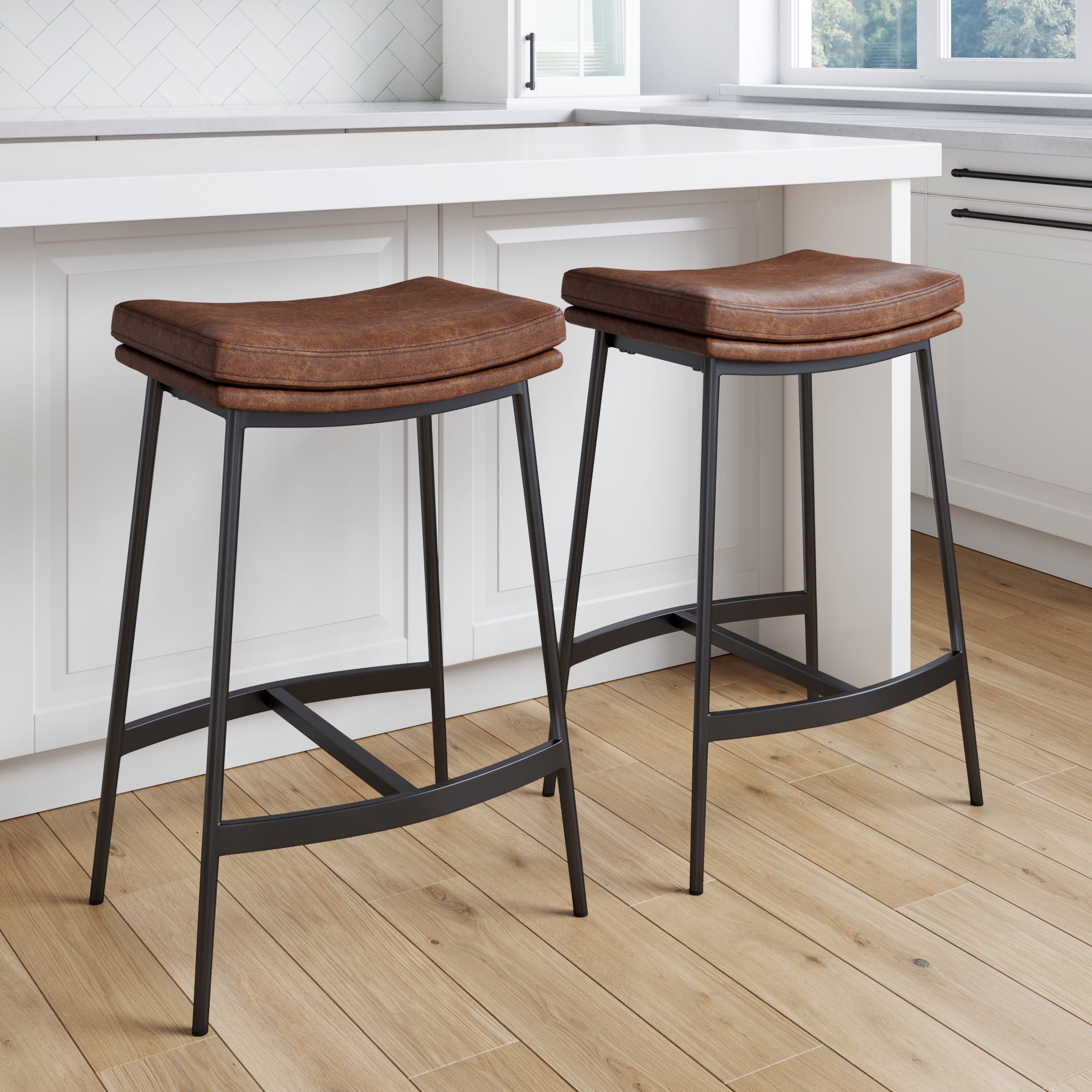 Faux Leather Saddle Bar Stool