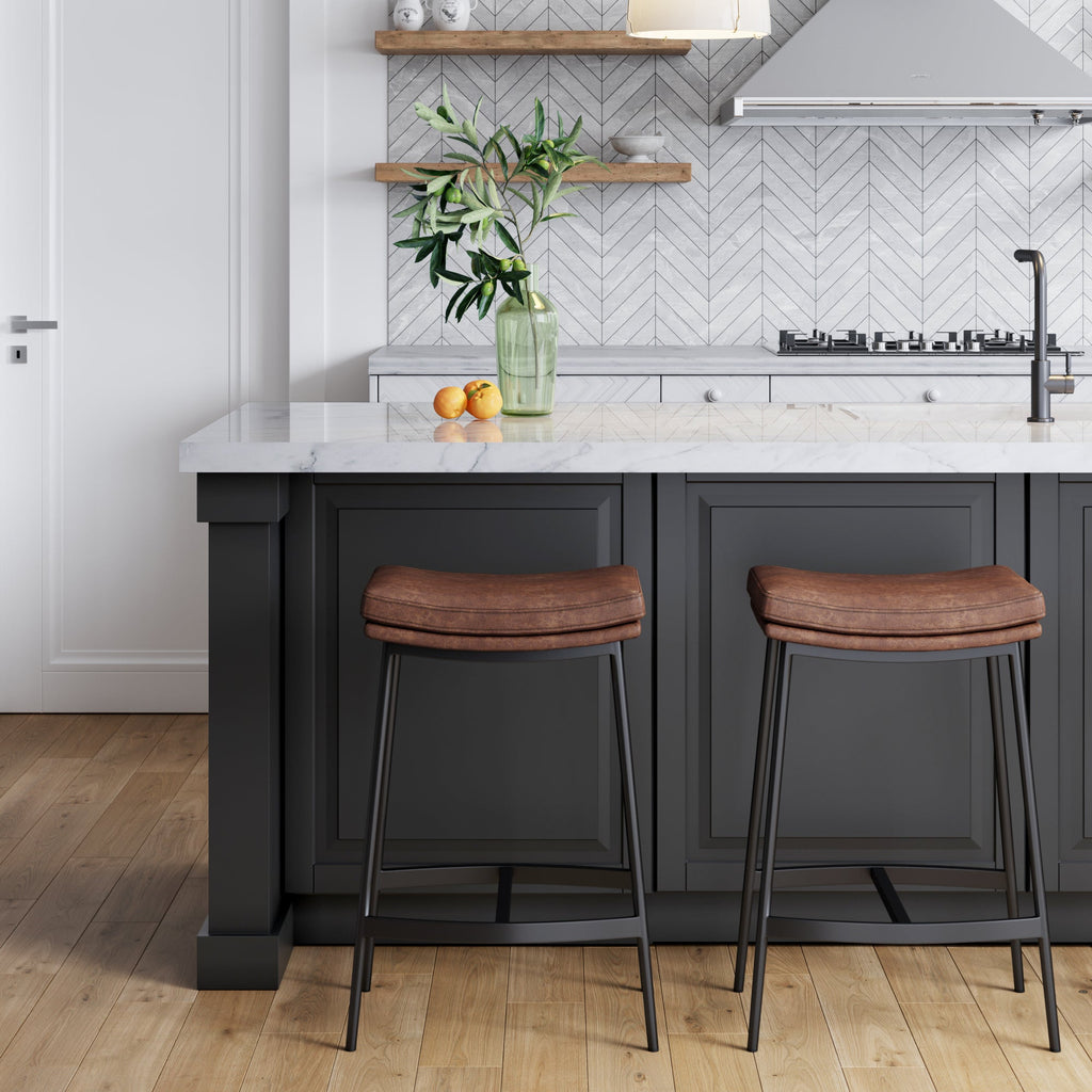 Faux Leather Saddle Bar Stool