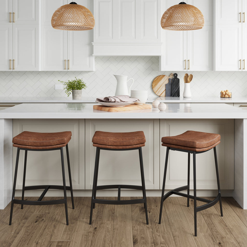 Faux Leather Saddle Bar Stool