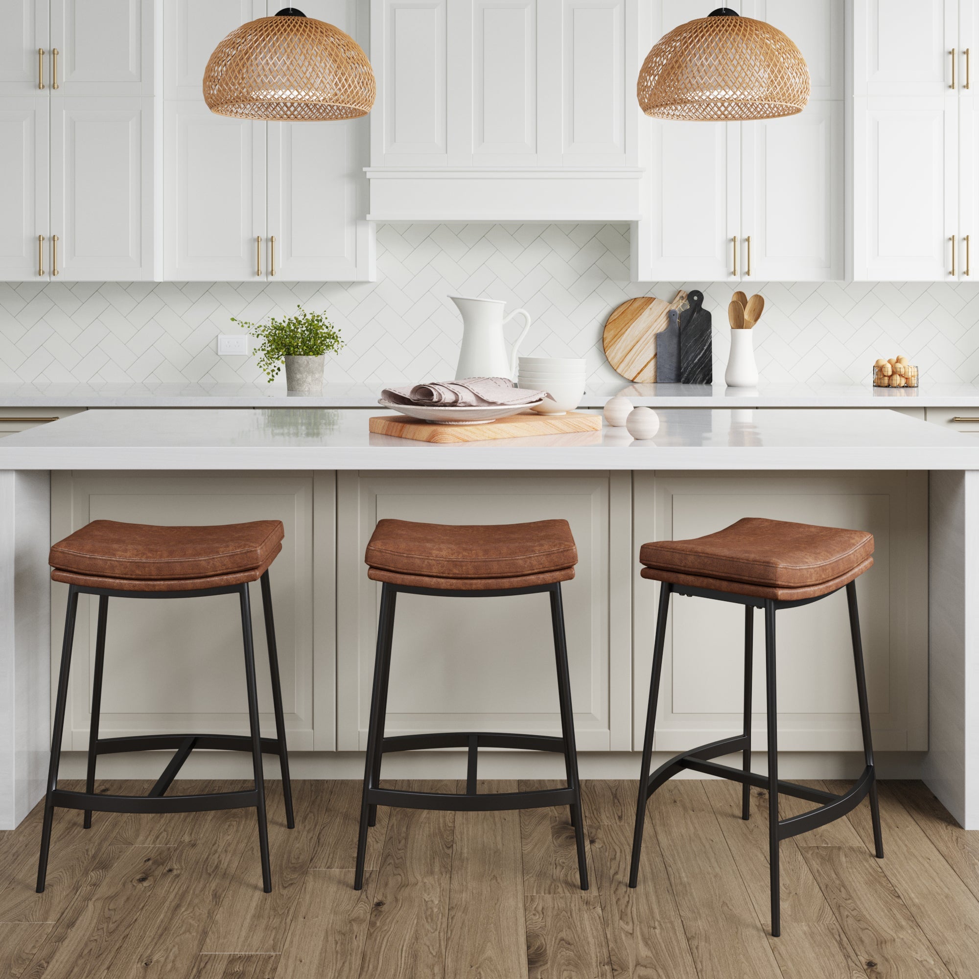 Faux Leather Saddle Bar Stool