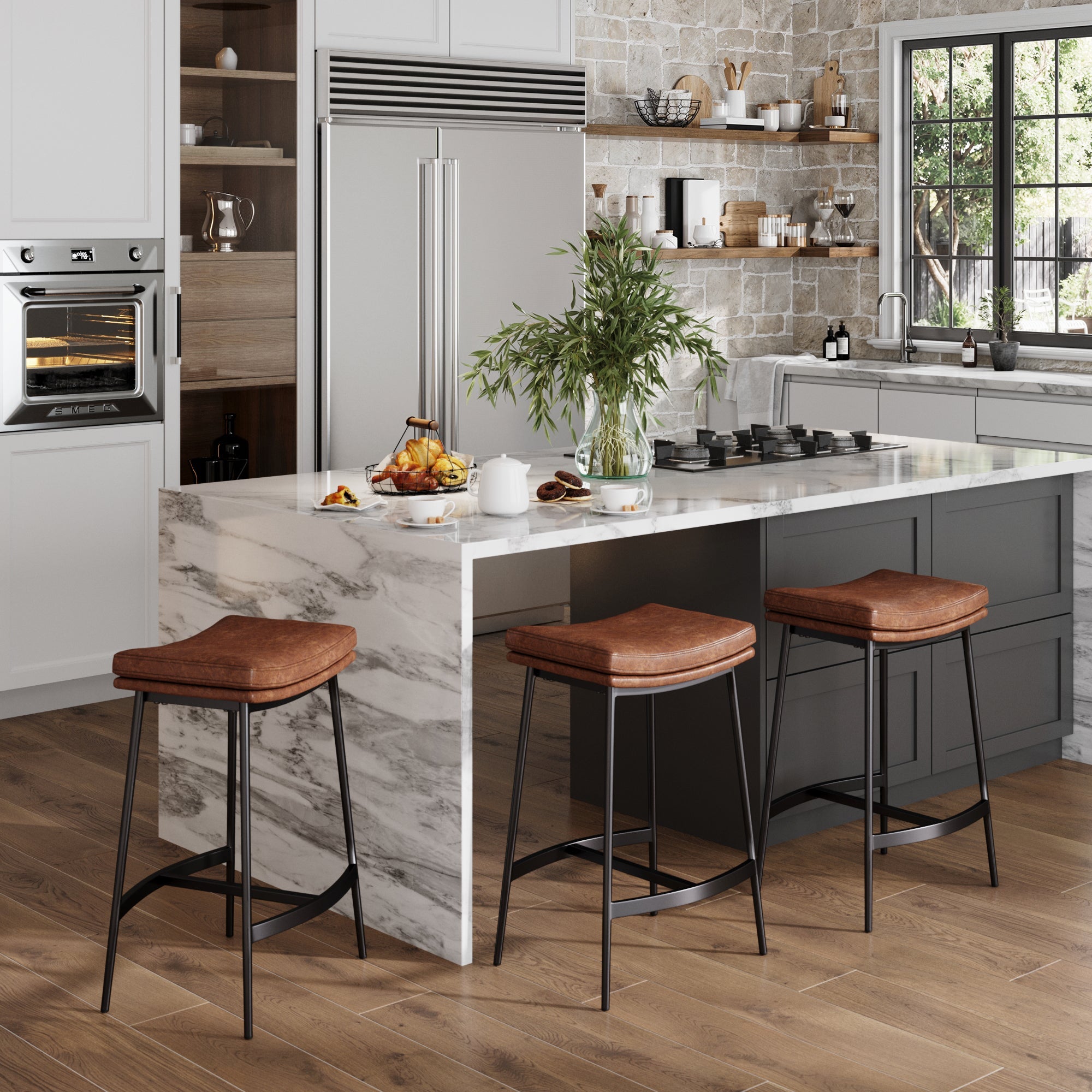 Faux Leather Saddle Bar Stool