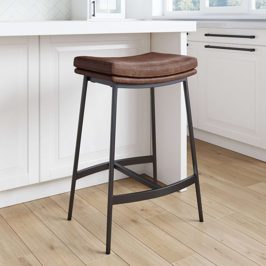 Faux Leather Saddle Bar Stool