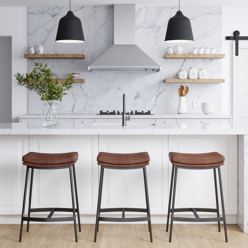 Faux Leather Saddle Bar Stool