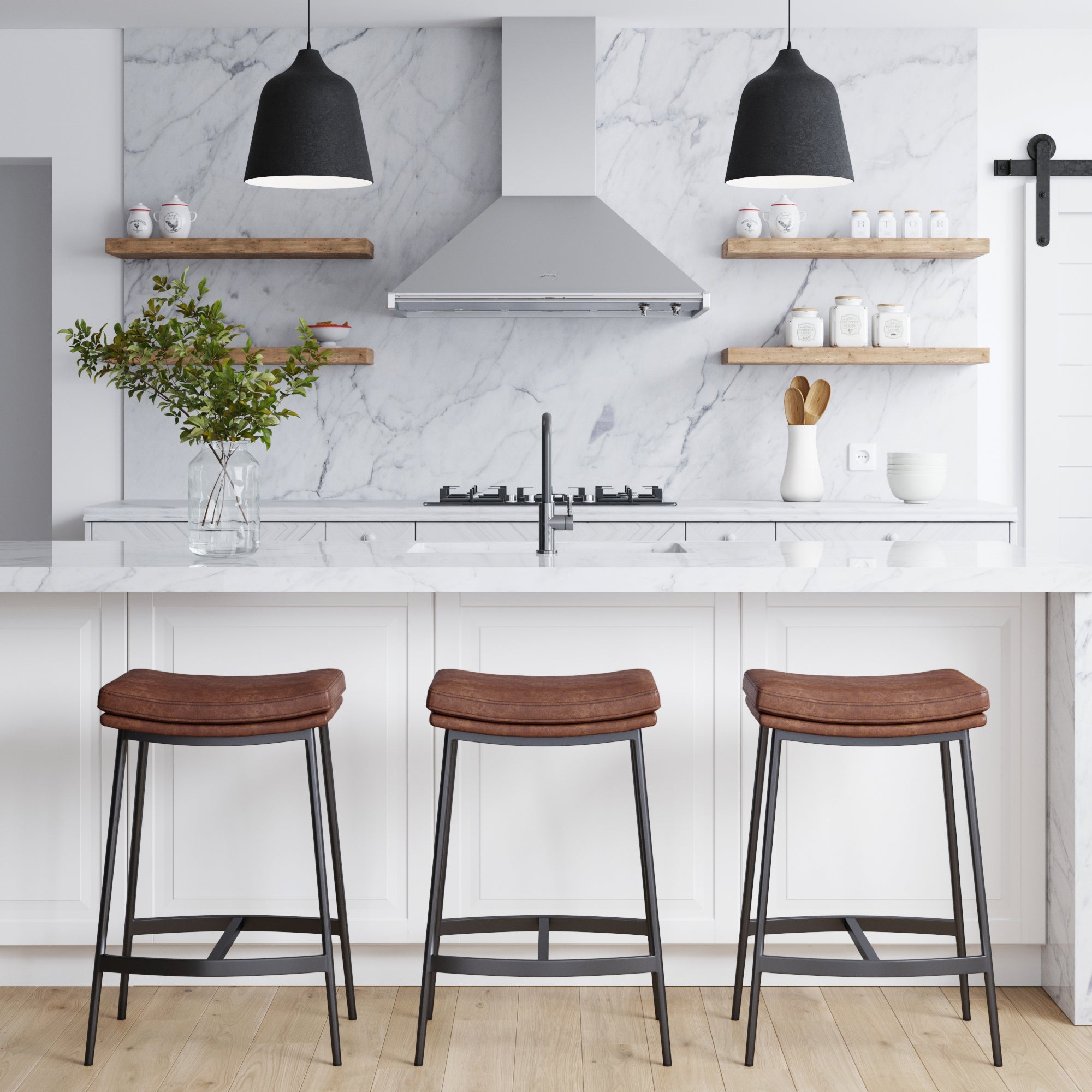 Faux Leather Saddle Bar Stool
