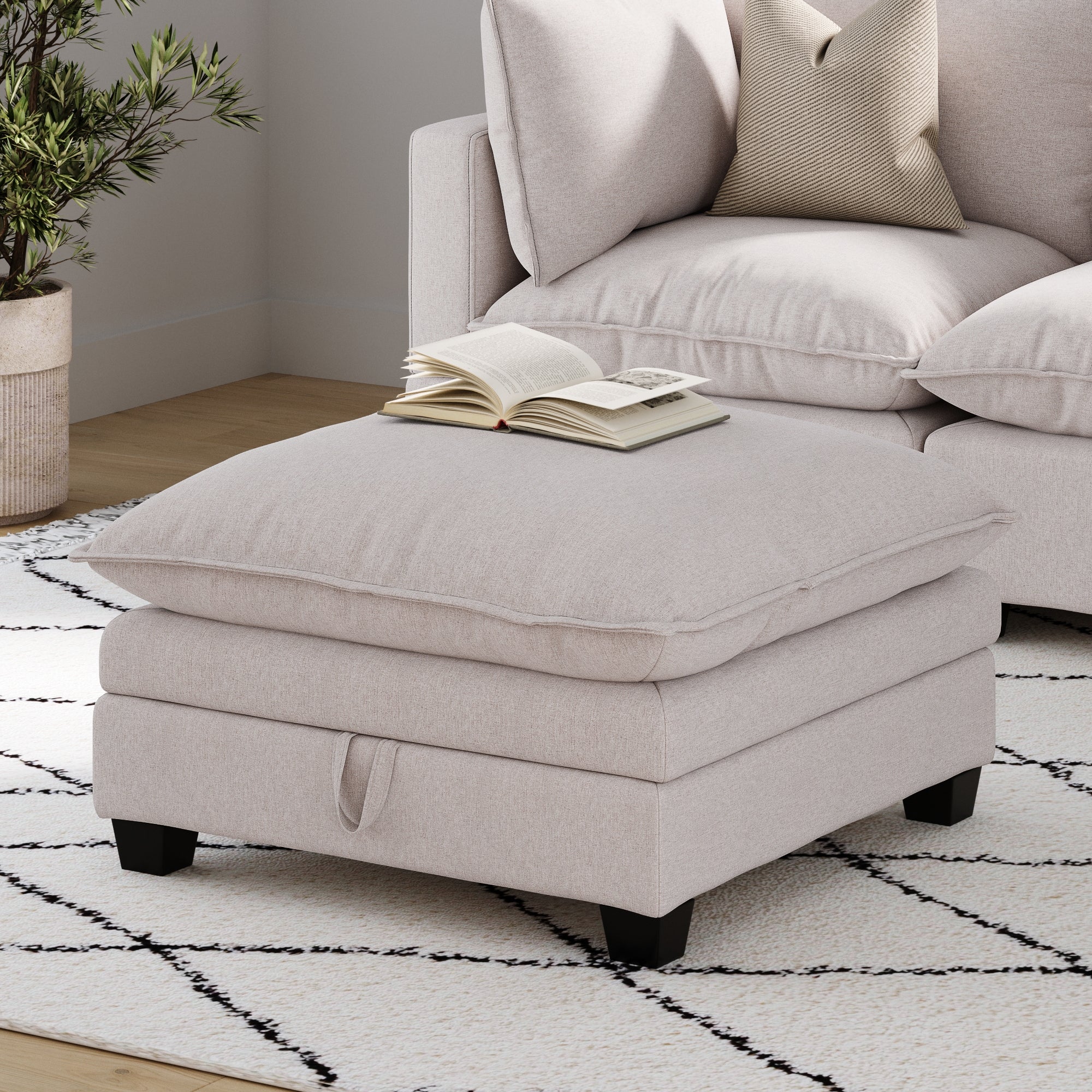 Soft Fabric Hidden Storage Ottoman