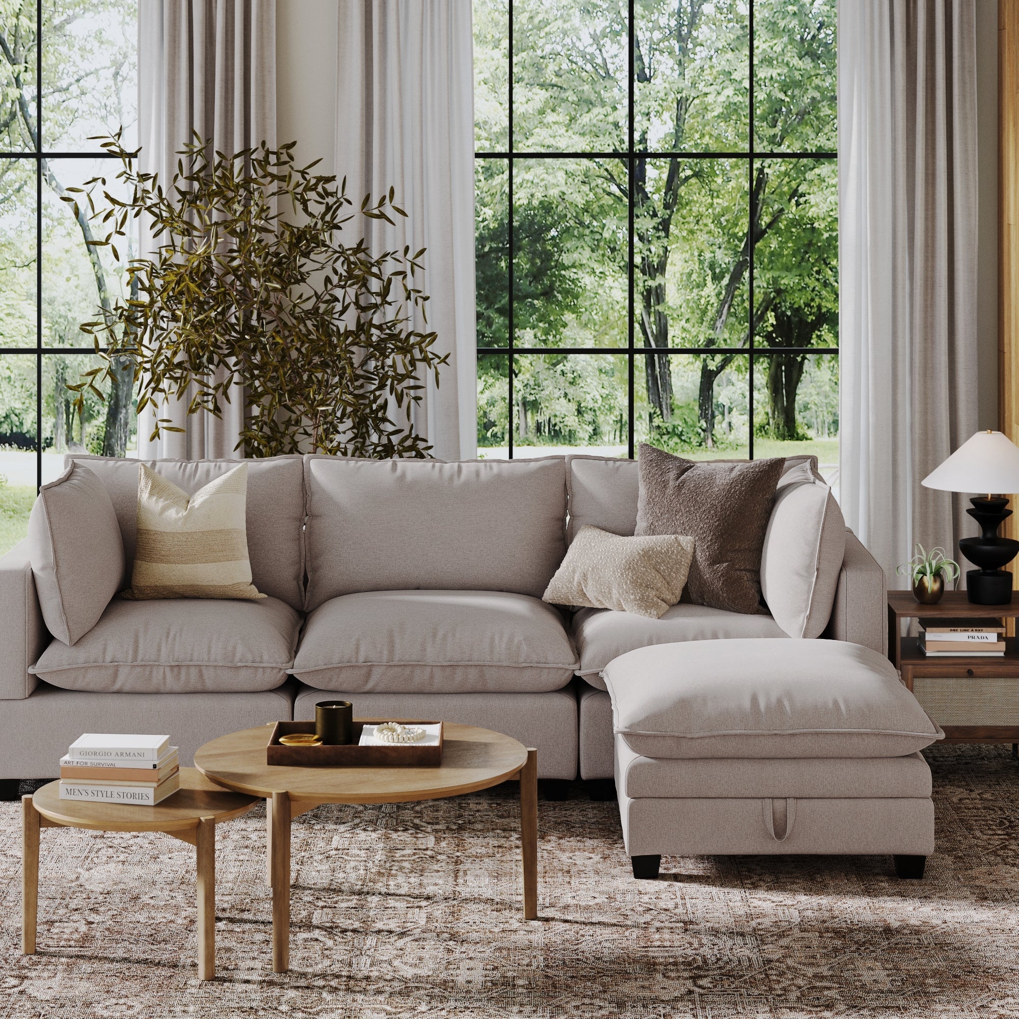 Soft Fabric Hidden Storage Ottoman