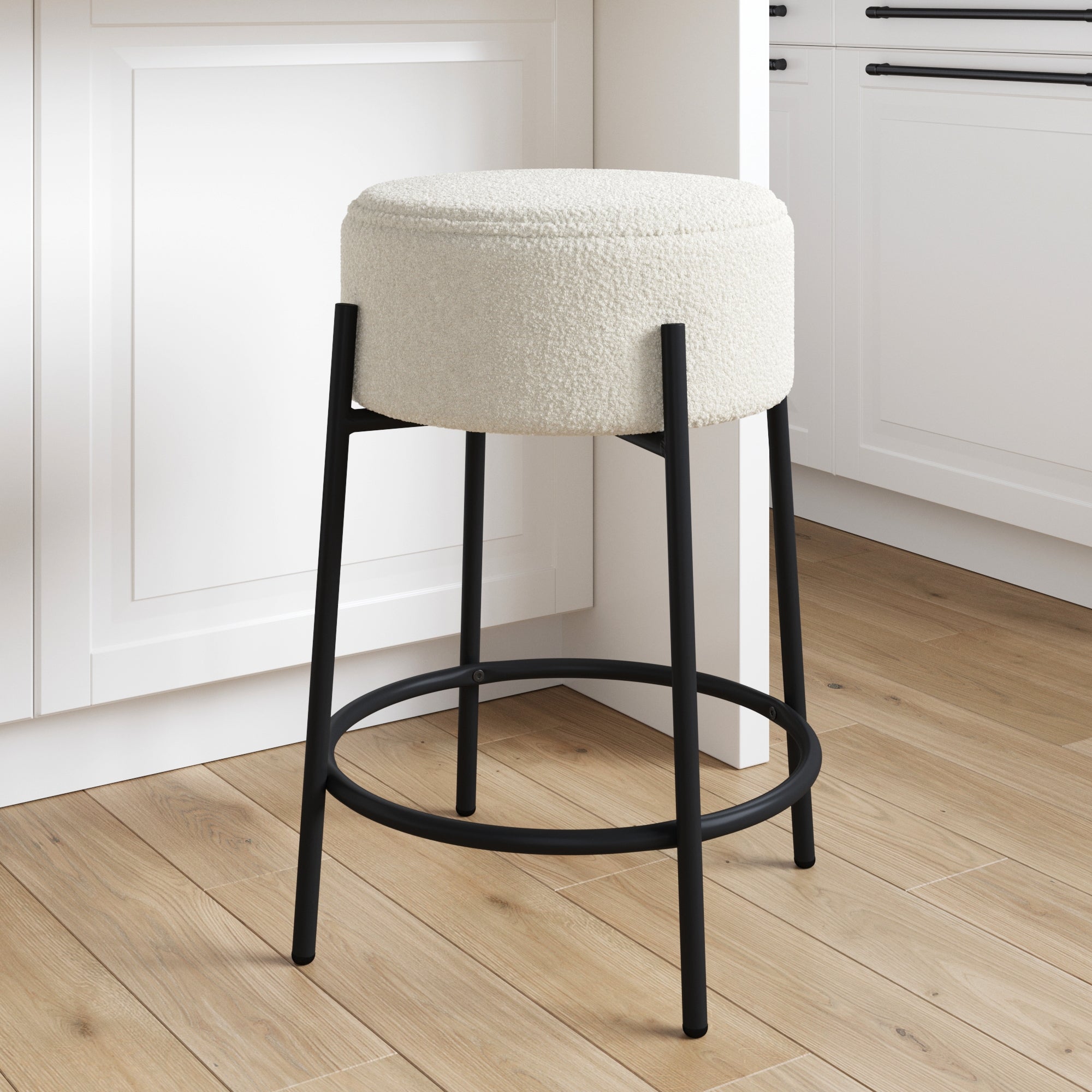 Round Boucle Backless Bar Stool