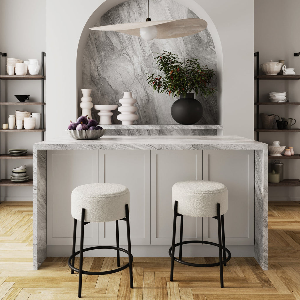 Round Boucle Backless Bar Stool