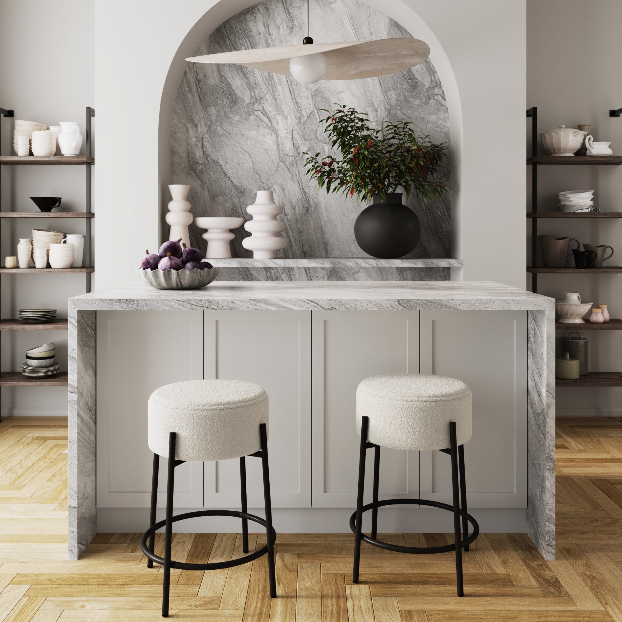 Round Boucle Backless Bar Stool