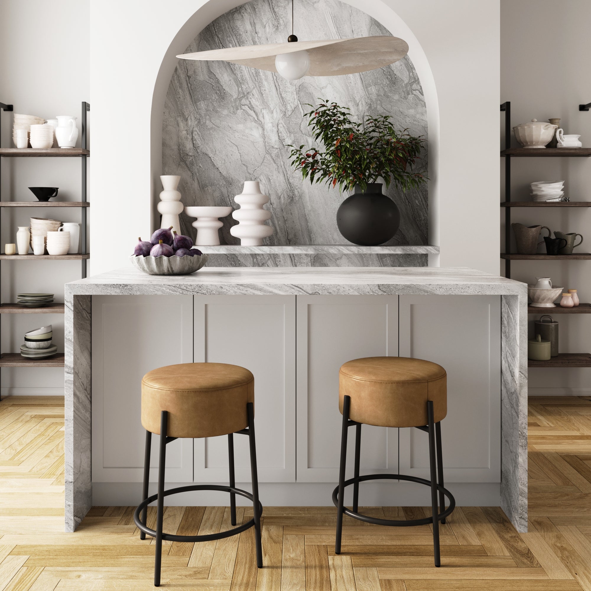 Round Faux Leather Backless Bar Stool