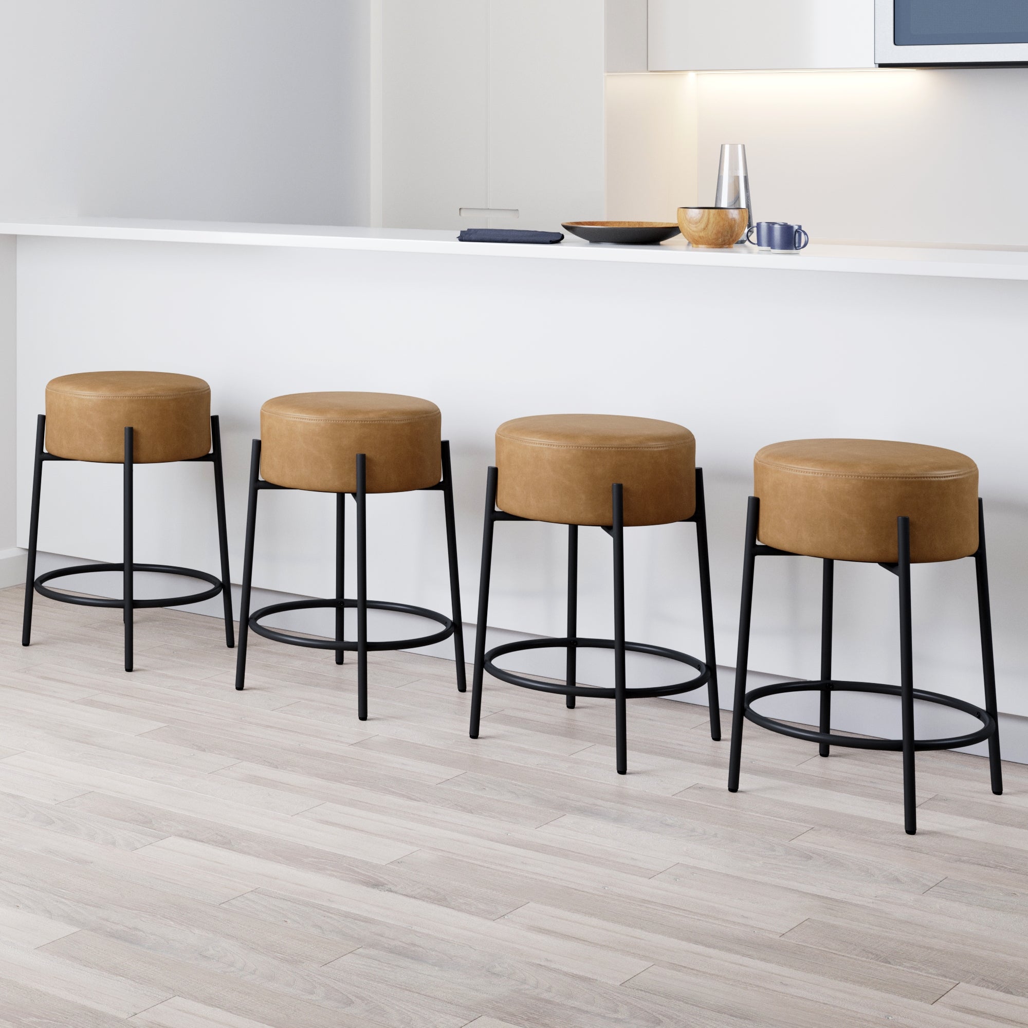 Round Faux Leather Backless Bar Stool