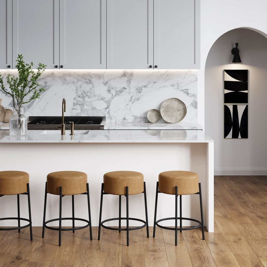 Round Faux Leather Backless Bar Stool
