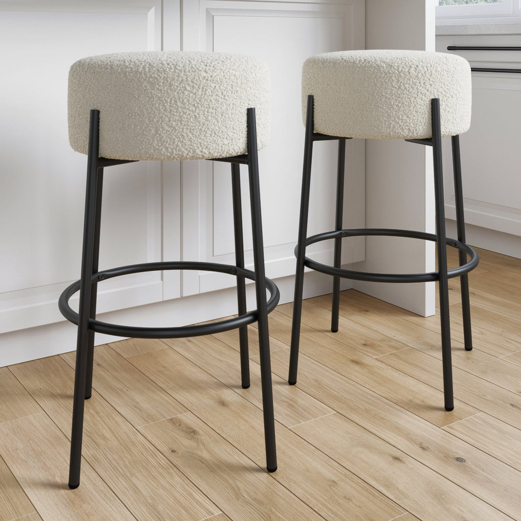 Round Boucle Backless Bar Stool