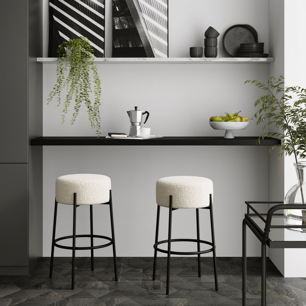 Round Boucle Backless Bar Stool