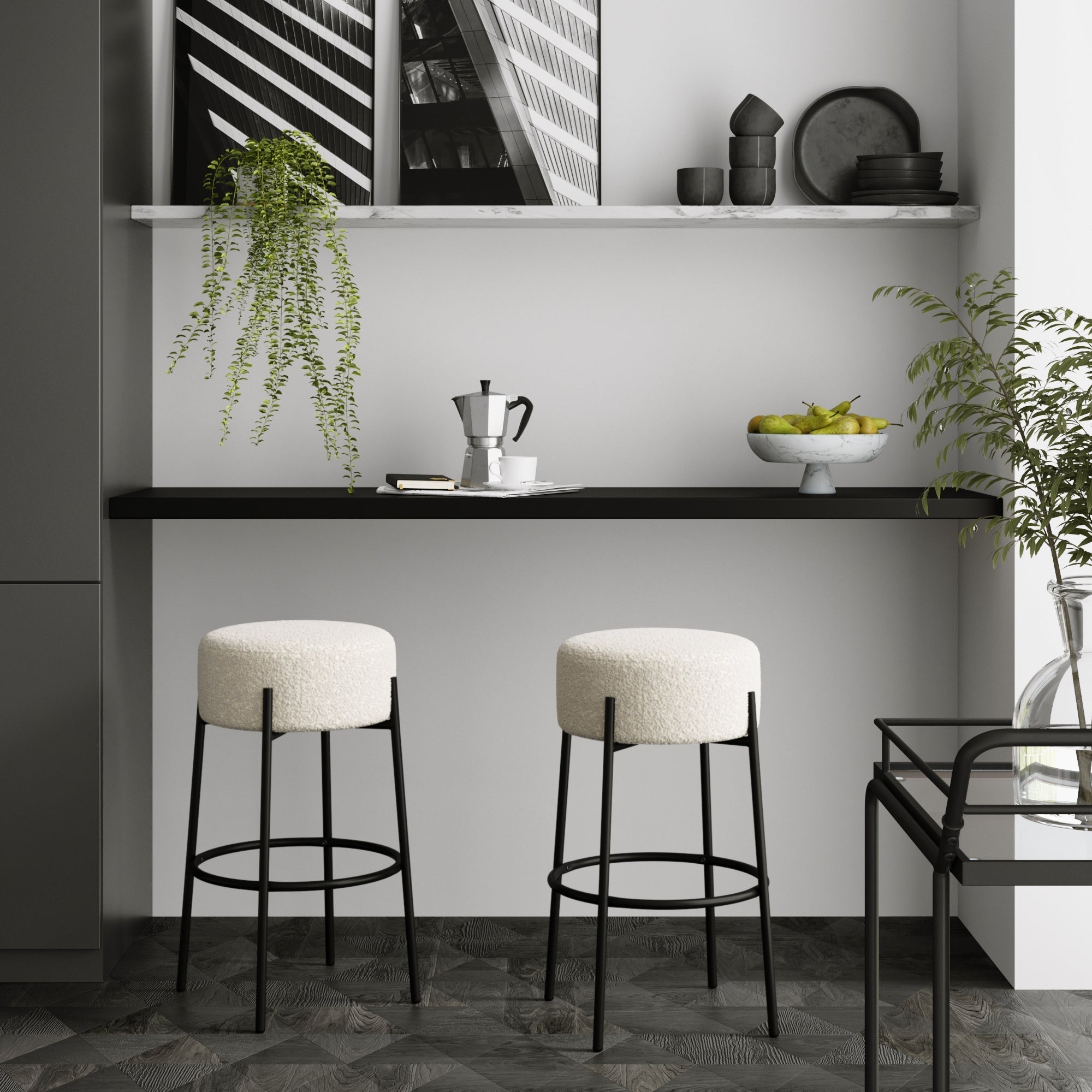Round Boucle Backless Bar Stool