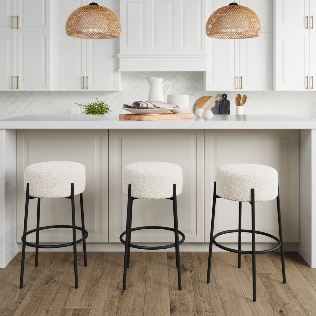 Round Boucle Backless Bar Stool