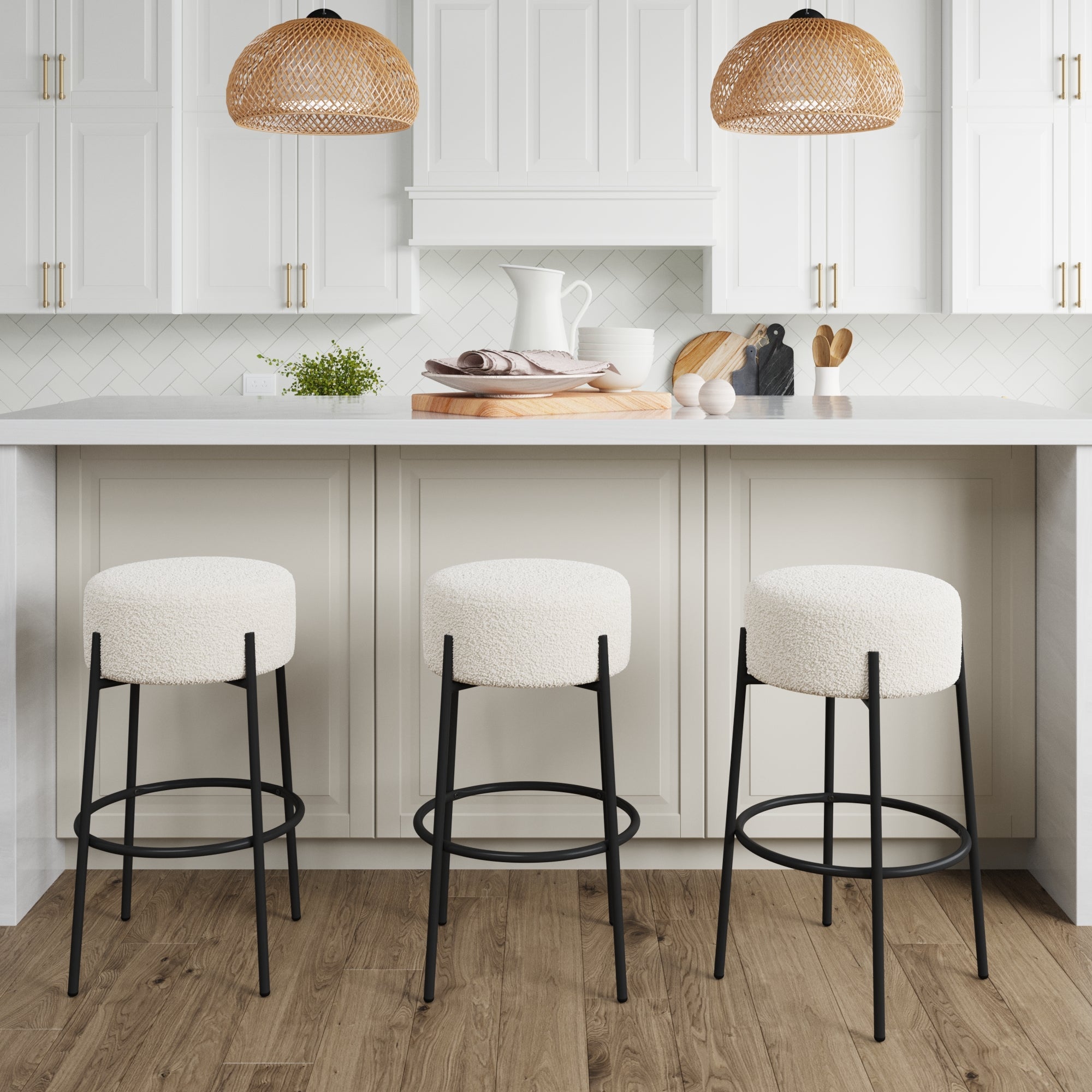Round Boucle Backless Bar Stool
