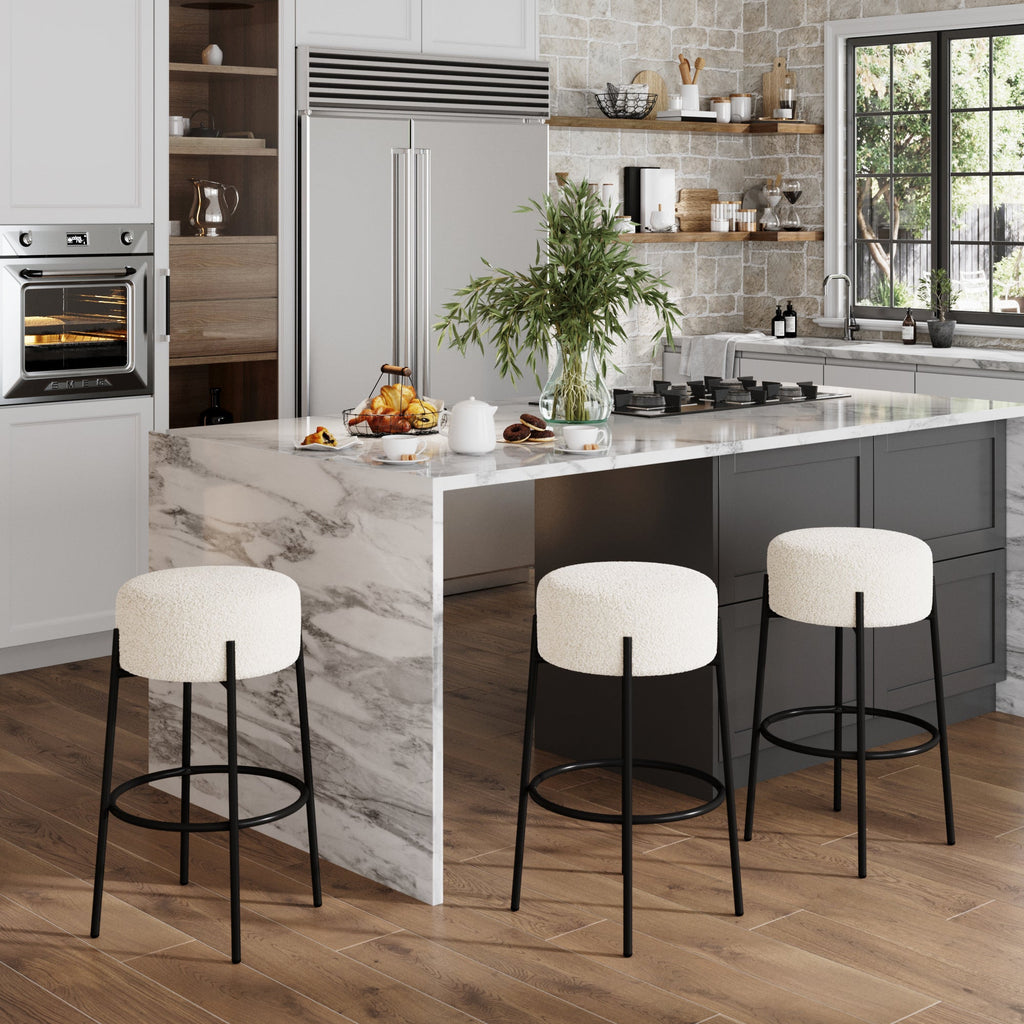 Round Boucle Backless Bar Stool