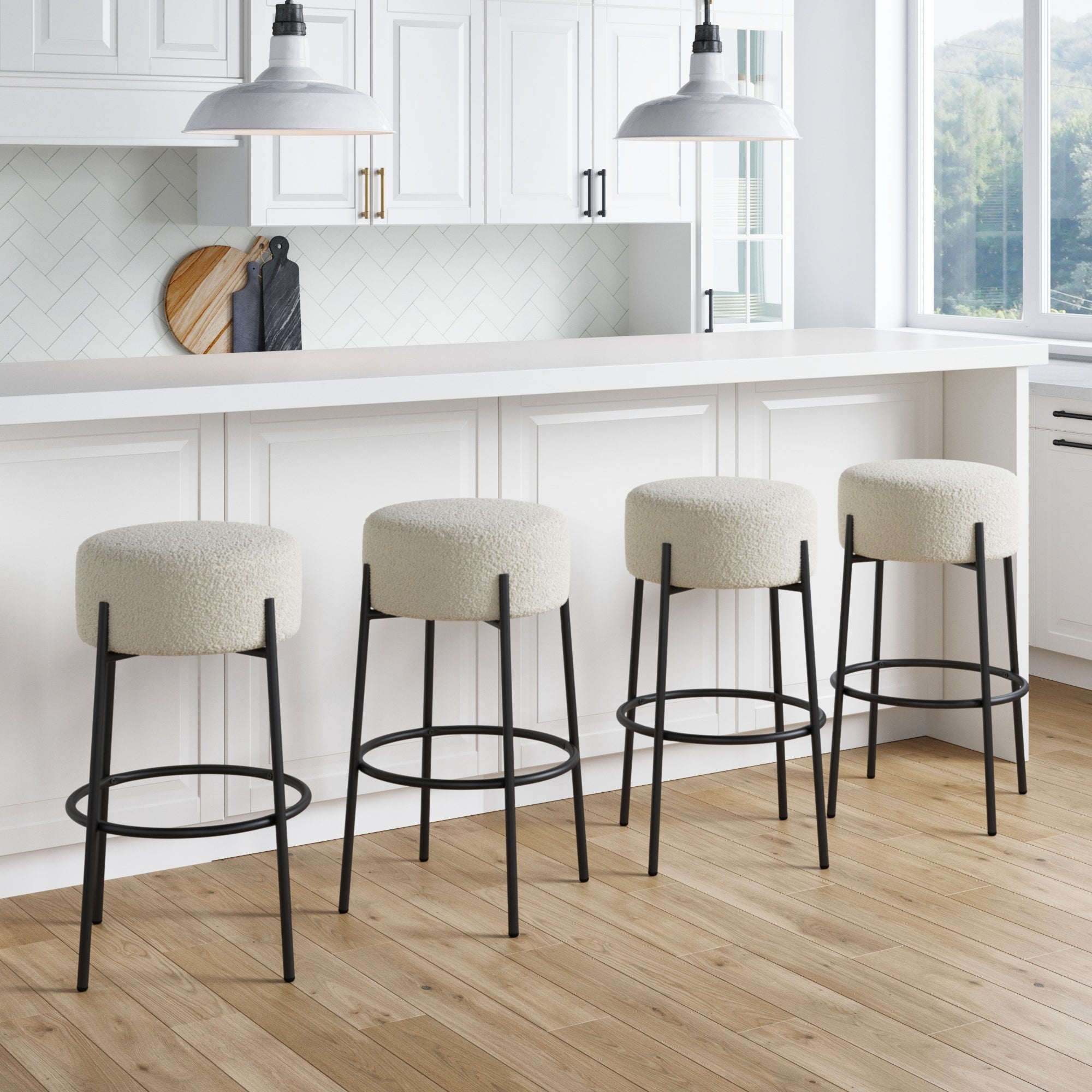 Round Boucle Backless Bar Stool