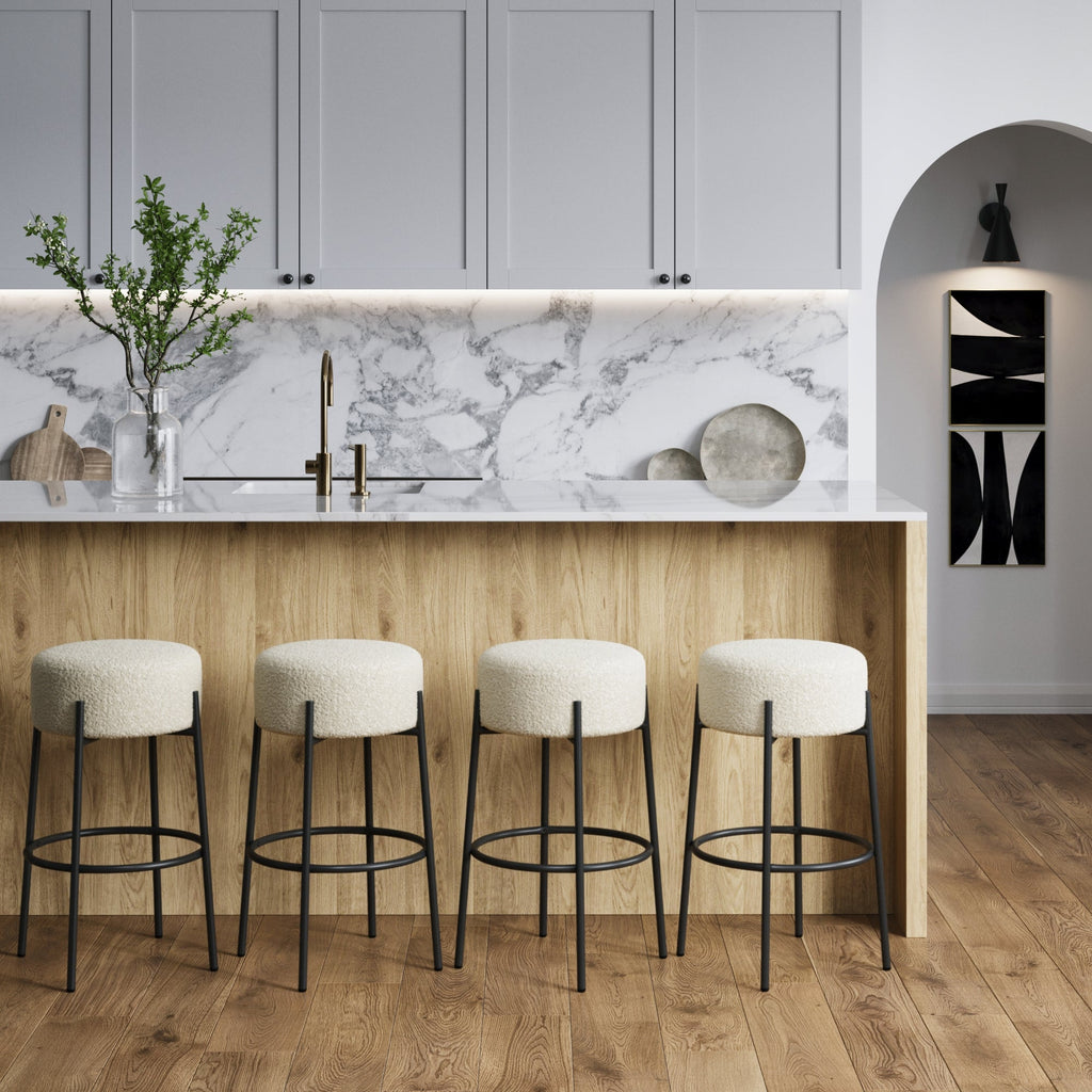 Round Boucle Backless Bar Stool