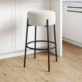 Round White Boucle Backless Stool