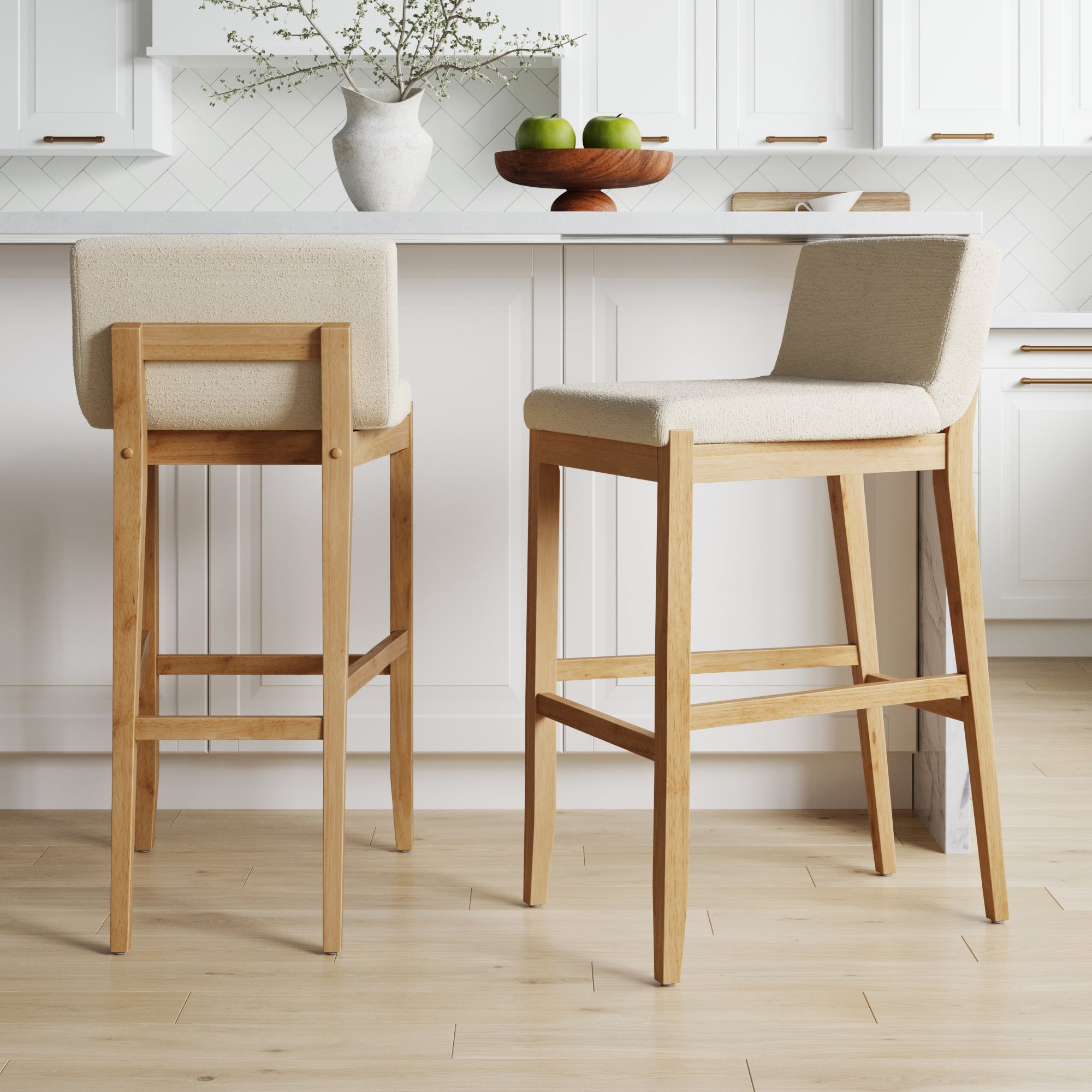 Exposed Wood Back Boucle Bar Stool