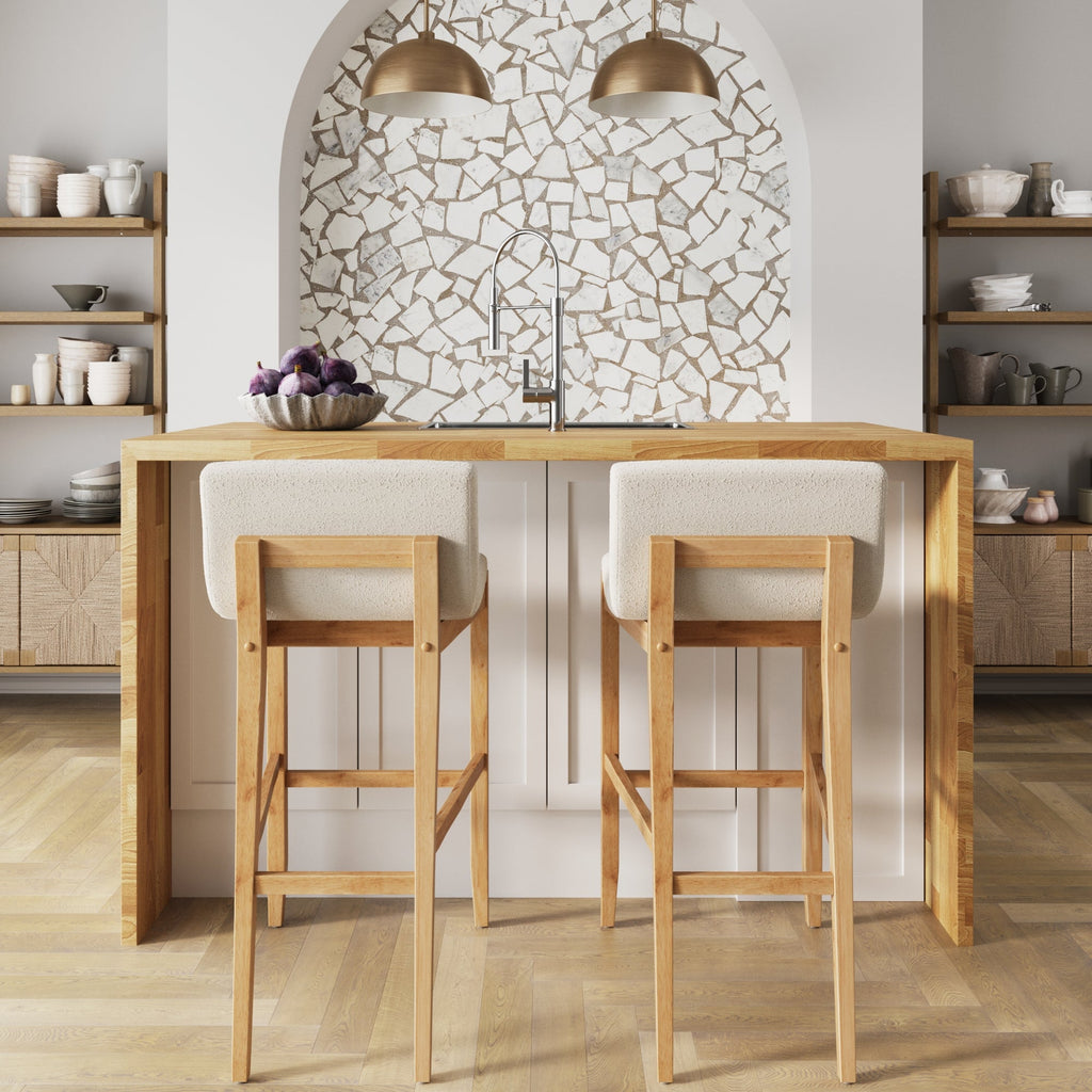 Exposed Wood Back Boucle Bar Stool