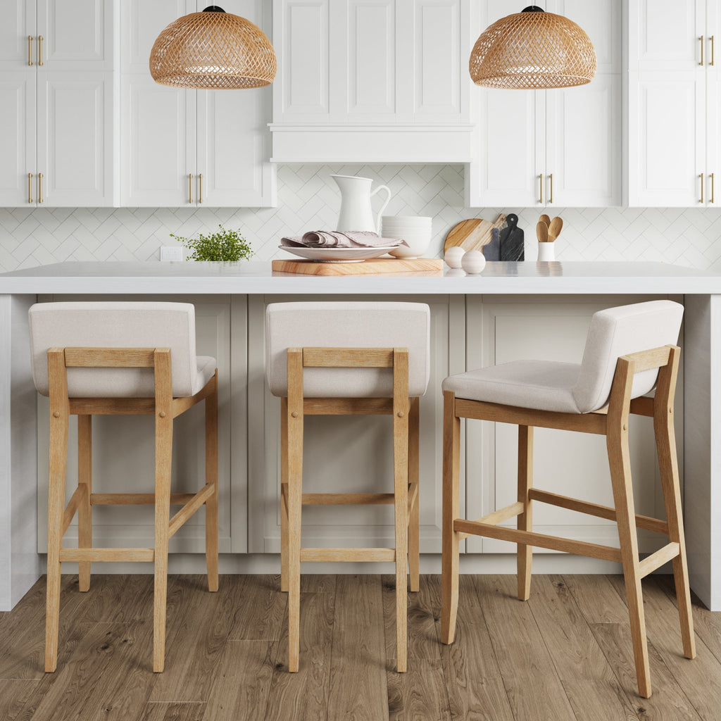Exposed Wood Back Boucle Bar Stool