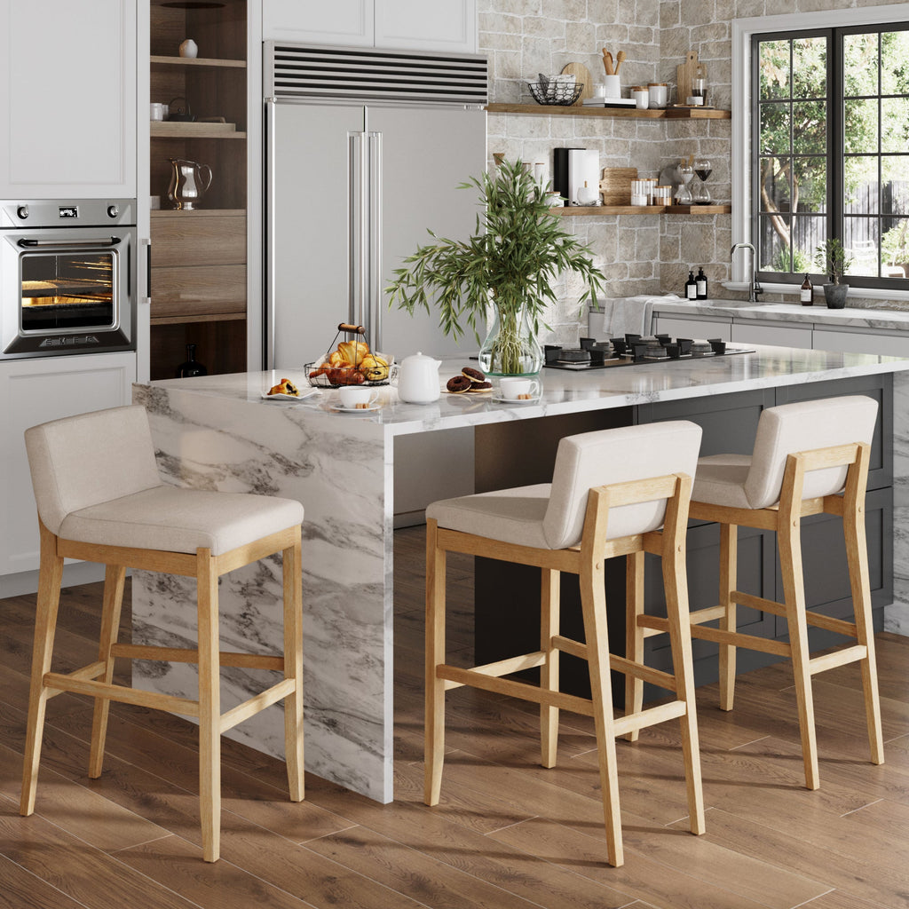 Exposed Wood Back Boucle Bar Stool
