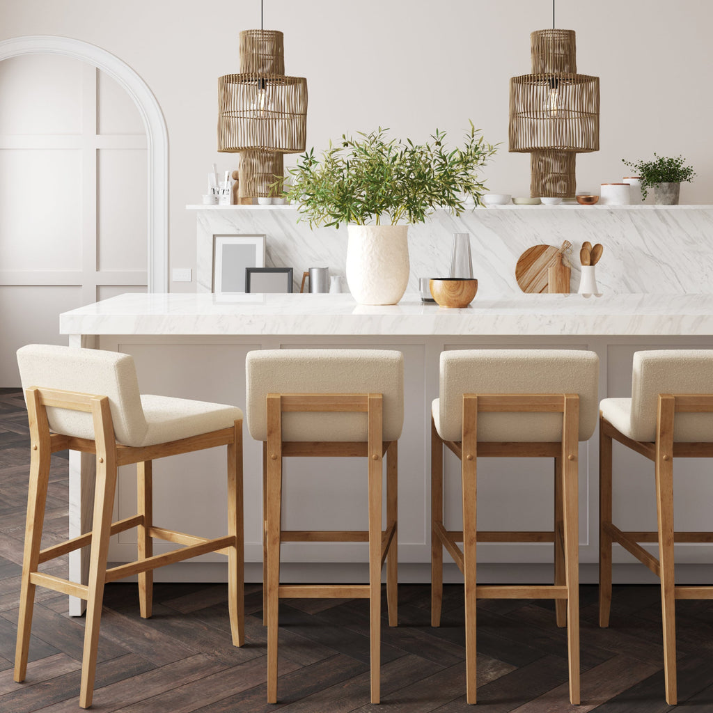 Exposed Wood Back Boucle Bar Stool
