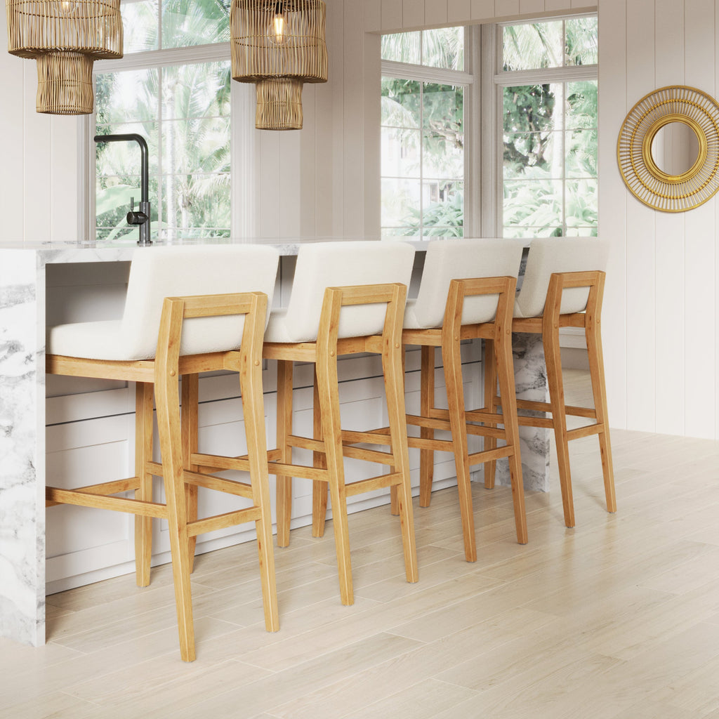 Exposed Wood Back Boucle Bar Stool