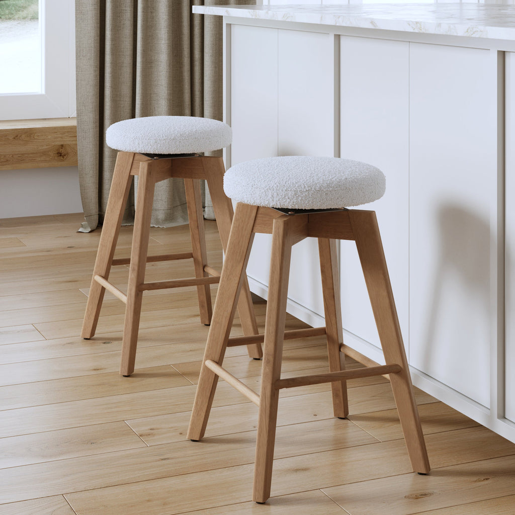 Wood Boucle Swivel Counter Stool