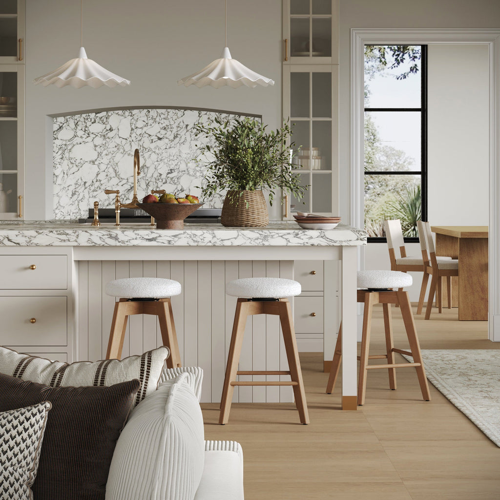 Wood Boucle Swivel Counter Stool