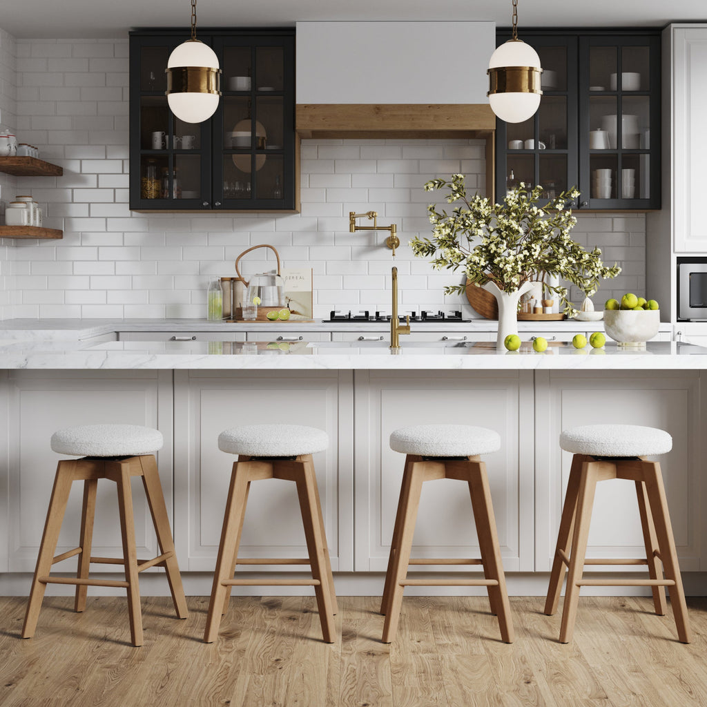 Wood Boucle Swivel Counter Stool