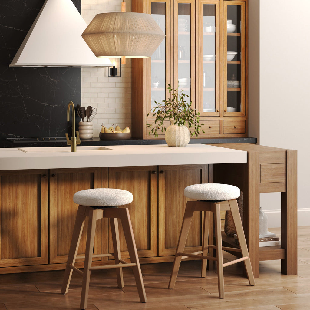 Wood Boucle Swivel Counter Stool
