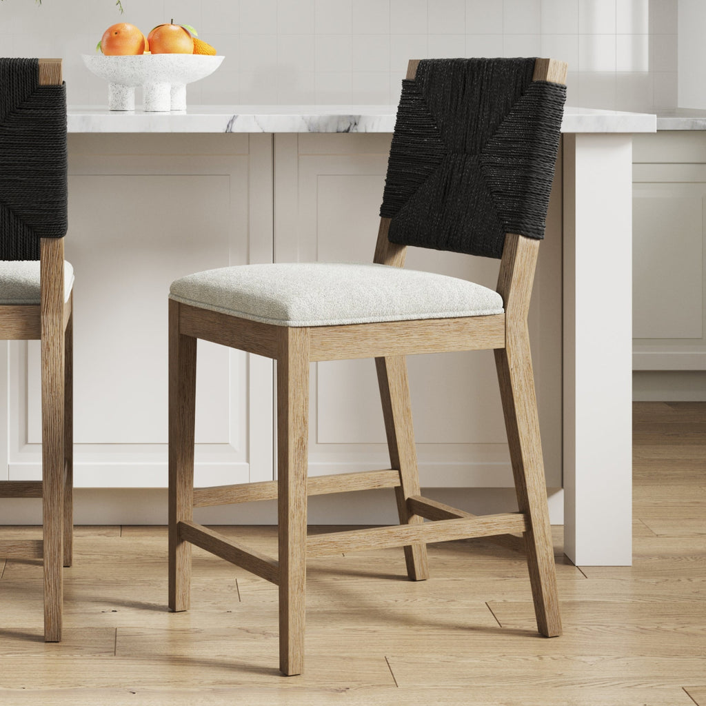 Boucle & Seagrass Boho Bar Stool