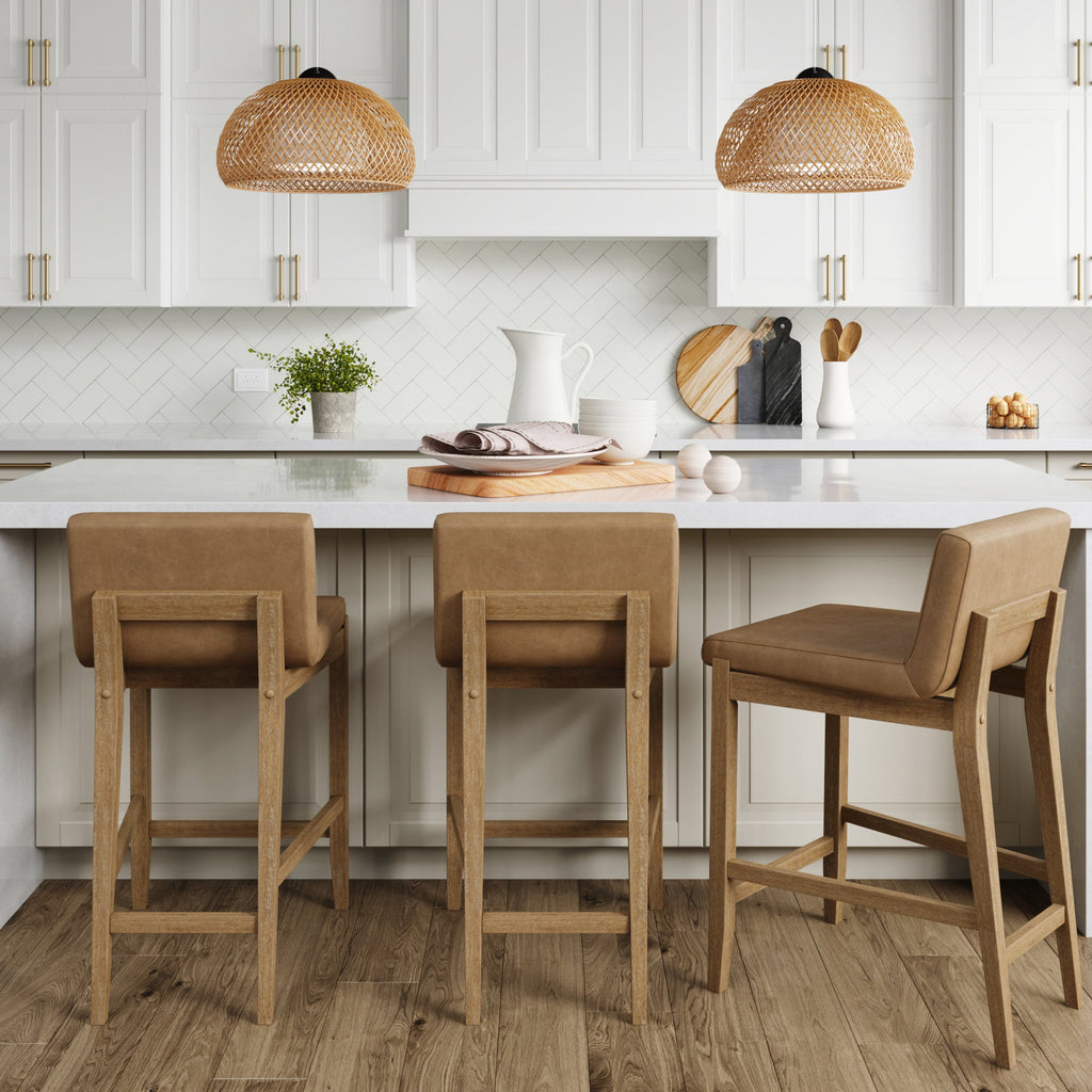 Wood Faux Leather Bar Stool
