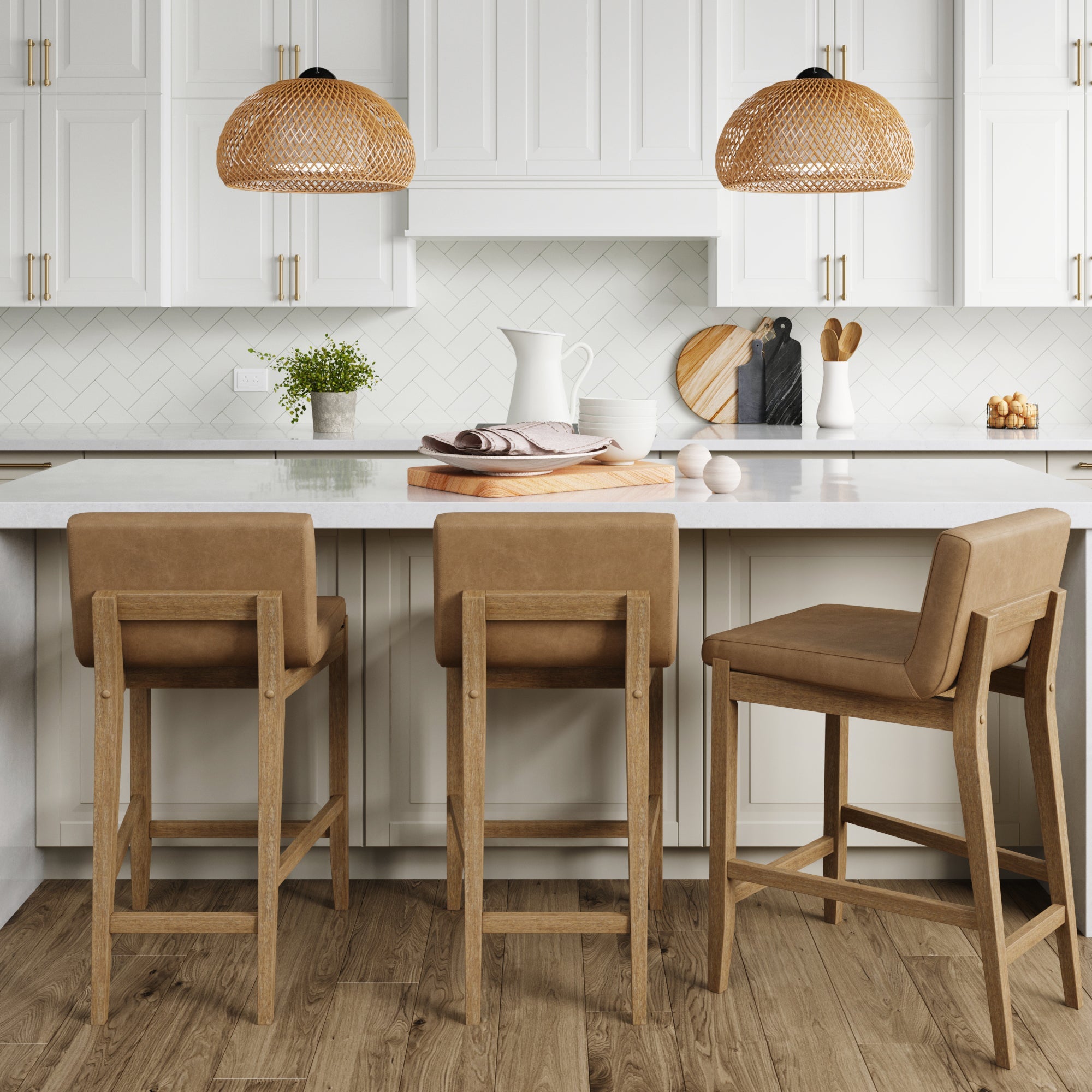 Wood Faux Leather Bar Stool