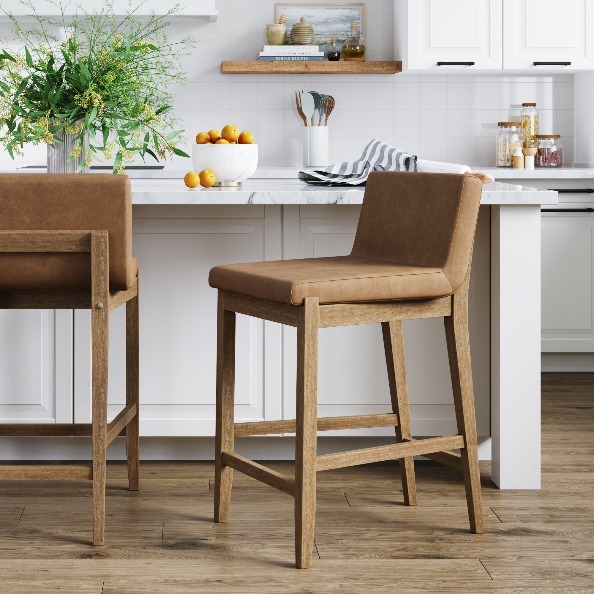 Wood Faux Leather Bar Stool