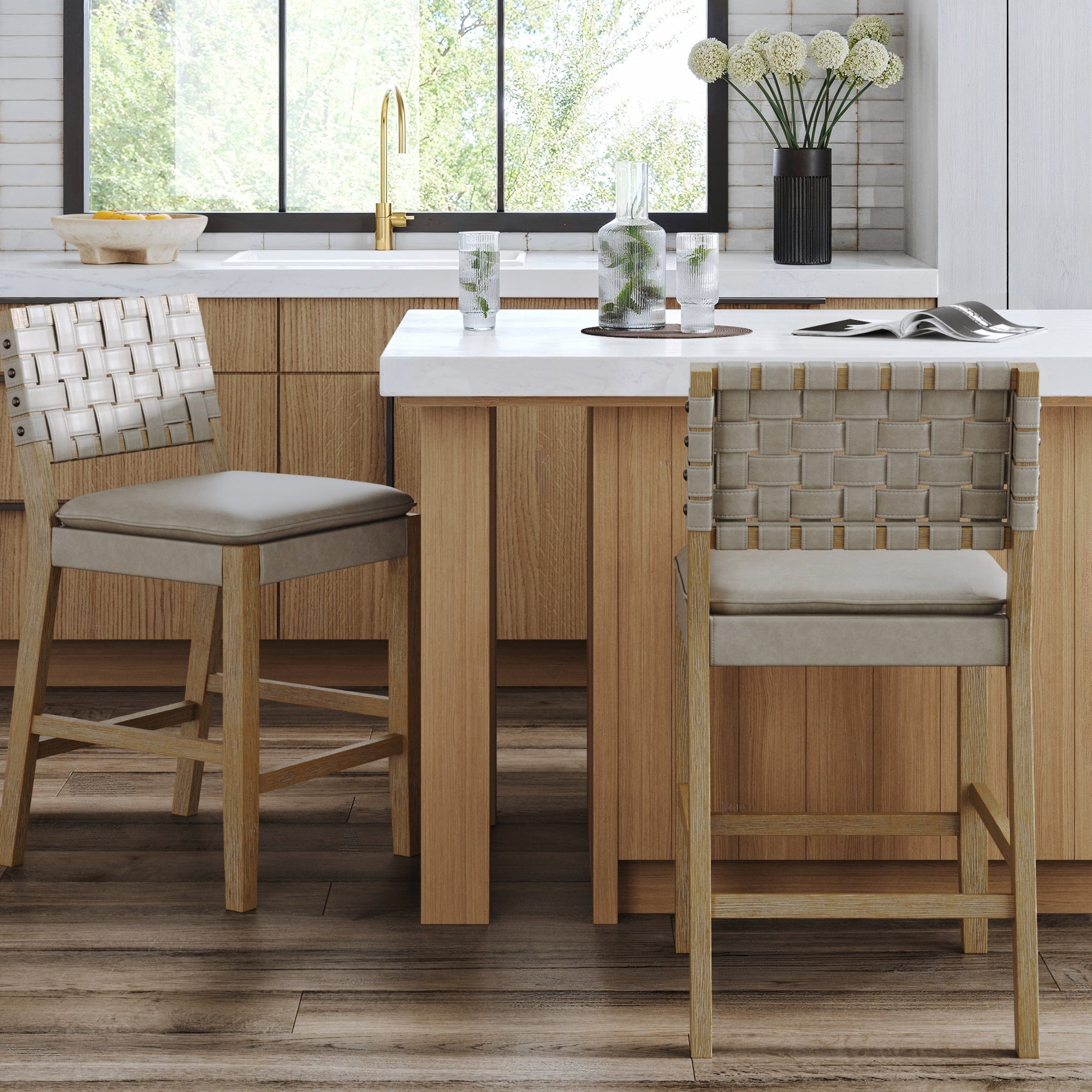 Woven Faux Leather Bar Stool
