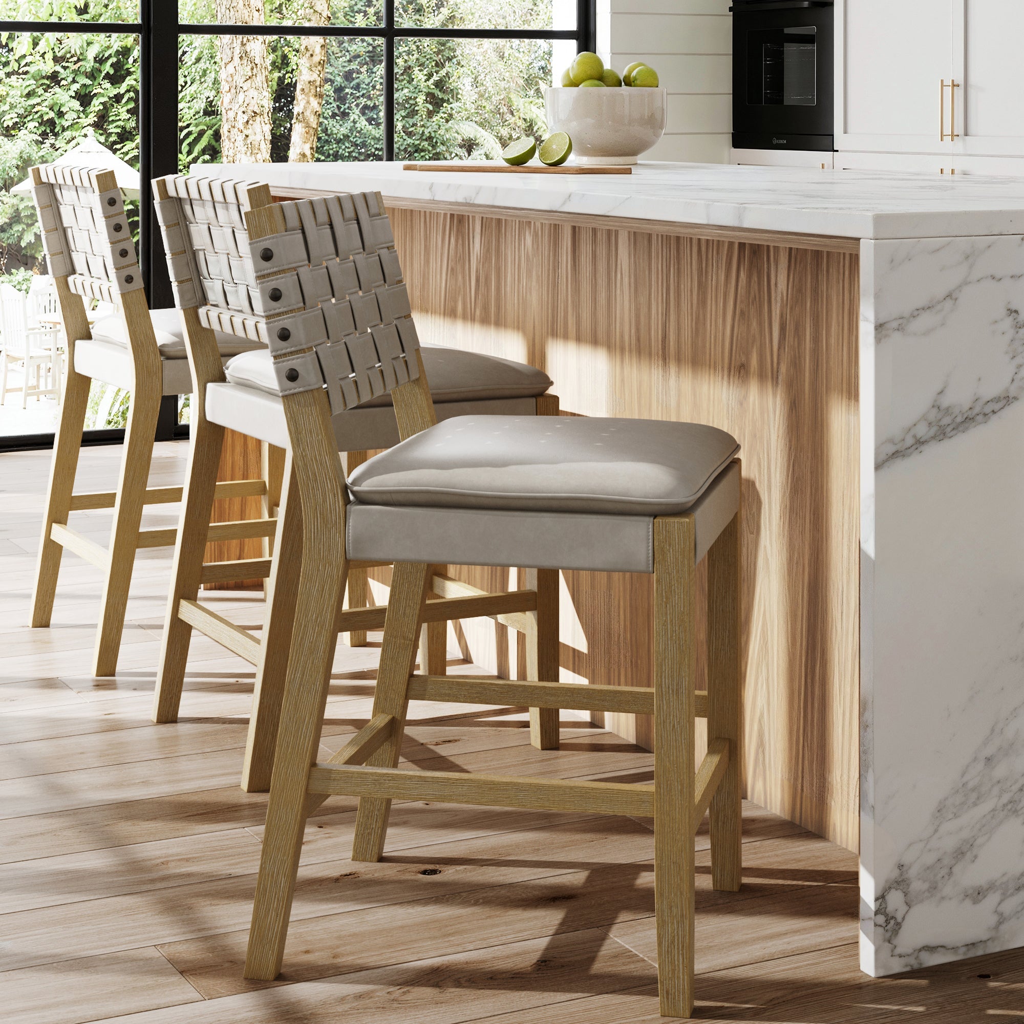 Woven Faux Leather Bar Stool